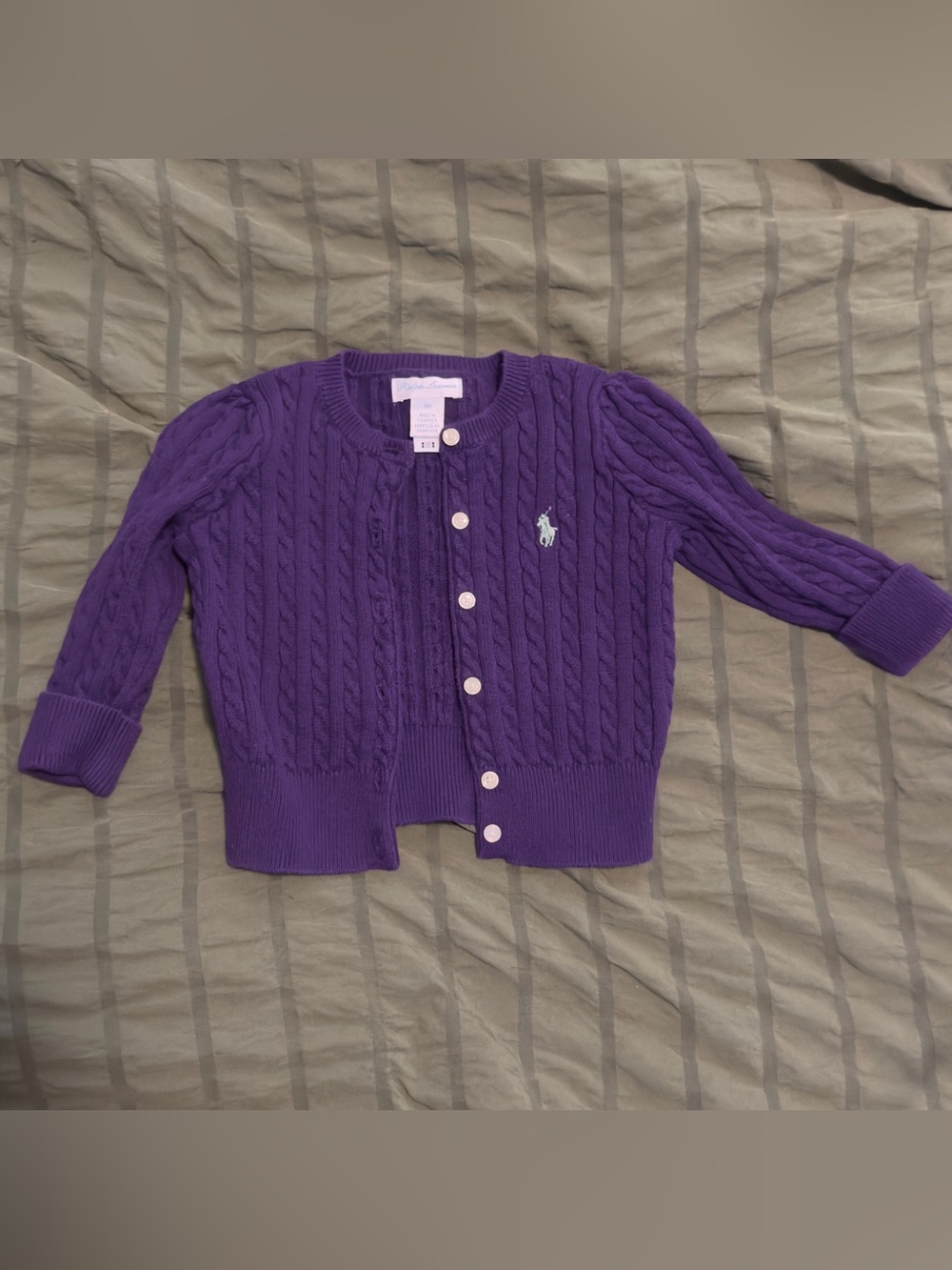 Polo by Ralph Lauren Purple Cable-Knit Kids Cardigan with Logo